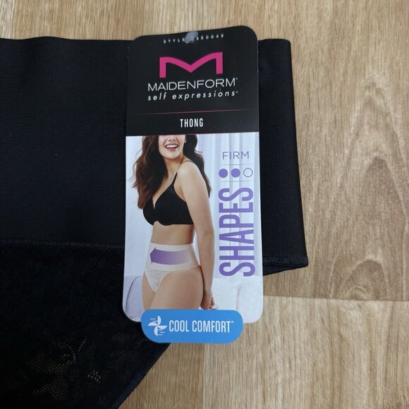 MAIDENFORM SHAPEWEAR THONG SIZE L BLACK FIRM SHAPING WAISTBAND COOL COMFORT - Picture 5 of 6